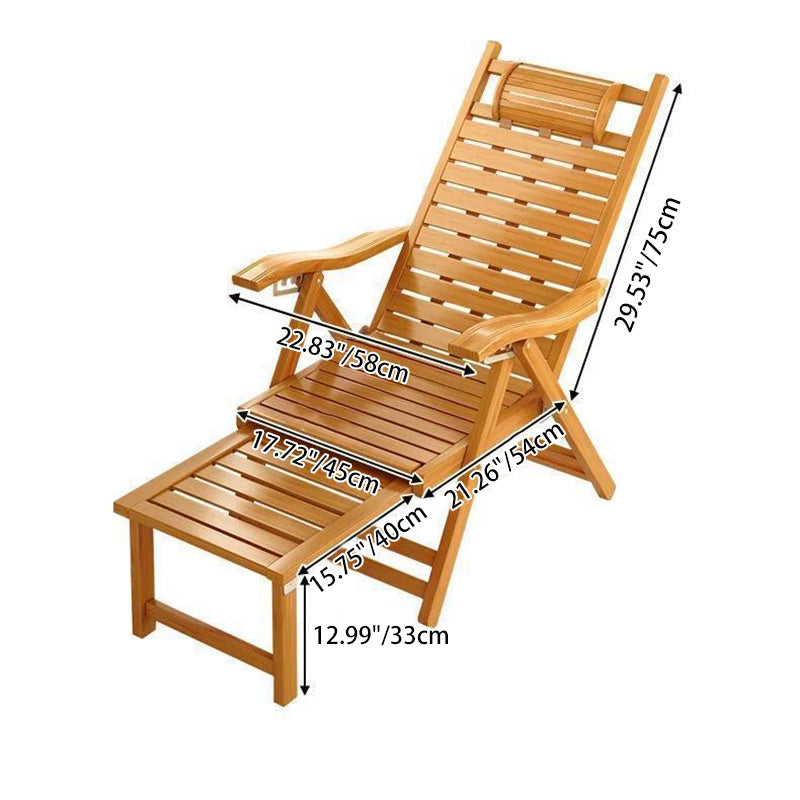 Elegant Traditional Chinese Bamboo Hollow Rectangular Folding Recliner Lounge Chair with Backrest and Armrests for Living Room or Balcony