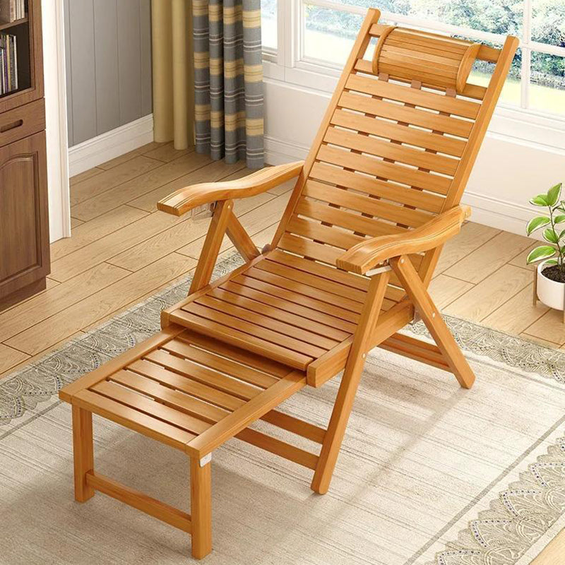 Elegant Traditional Chinese Bamboo Hollow Rectangular Folding Recliner Lounge Chair with Backrest and Armrests for Living Room or Balcony