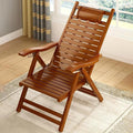 Elegant Traditional Chinese Bamboo Hollow Rectangular Folding Recliner Lounge Chair with Backrest and Armrests for Living Room or Balcony