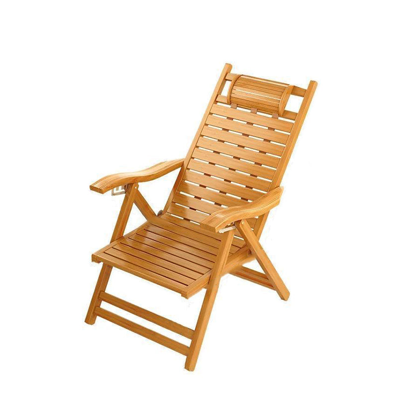 Elegant Traditional Chinese Bamboo Hollow Rectangular Folding Recliner Lounge Chair with Backrest and Armrests for Living Room or Balcony