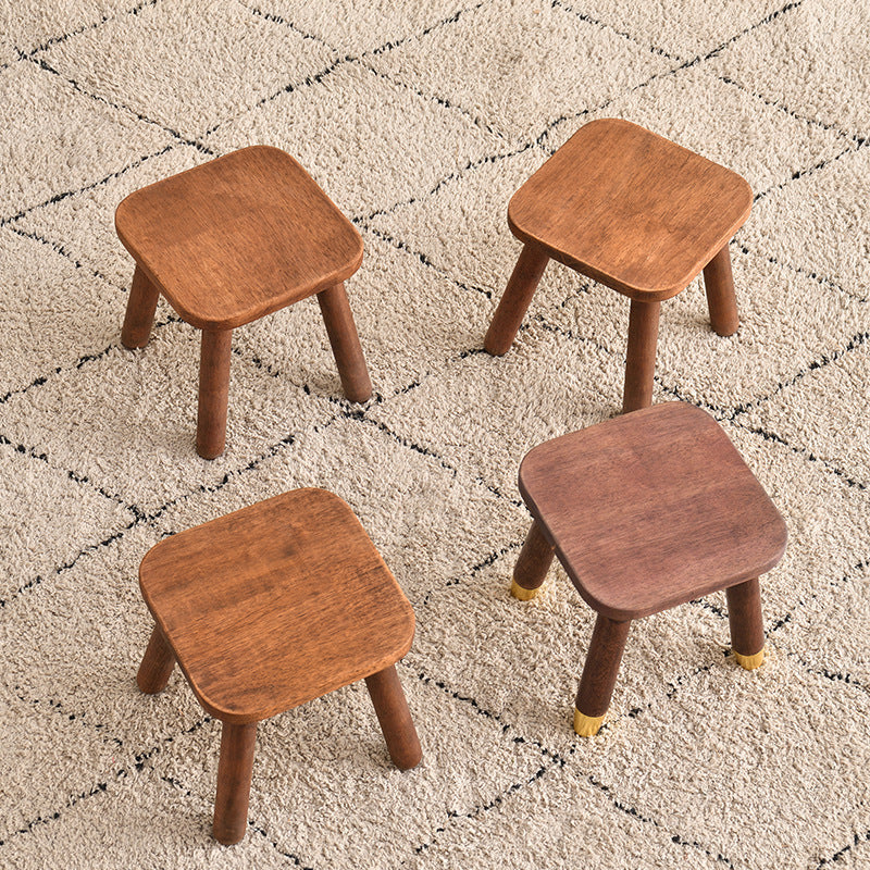 Sleek Modern Minimalist Square Rubberwood Low Stool for Living Room – Compact, Versatile Seating