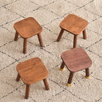 Sleek Modern Minimalist Square Rubberwood Low Stool for Living Room – Compact, Versatile Seating