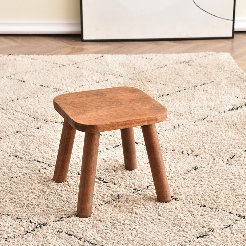 Sleek Modern Minimalist Square Rubberwood Low Stool for Living Room – Compact, Versatile Seating