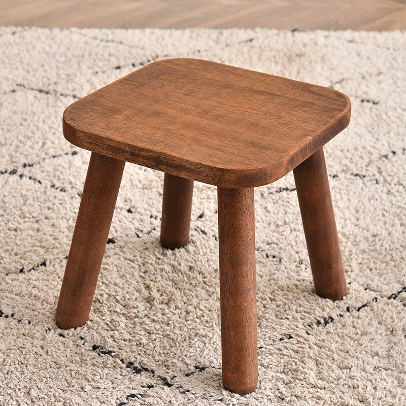 Sleek Modern Minimalist Square Rubberwood Low Stool for Living Room – Compact, Versatile Seating