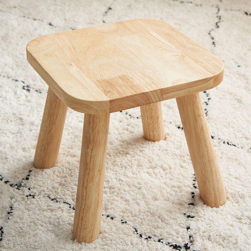 Sleek Modern Minimalist Square Rubberwood Low Stool for Living Room – Compact, Versatile Seating