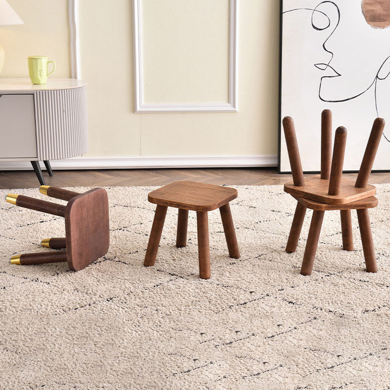 Sleek Modern Minimalist Square Rubberwood Low Stool for Living Room – Compact, Versatile Seating