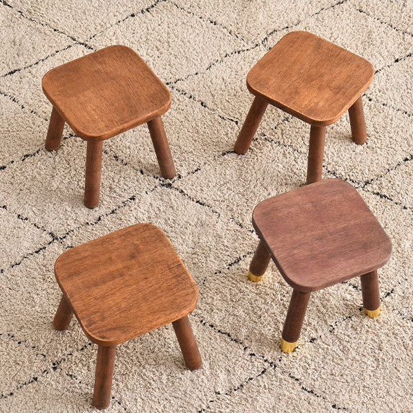 Sleek Modern Minimalist Square Rubberwood Low Stool for Living Room – Compact, Versatile Seating