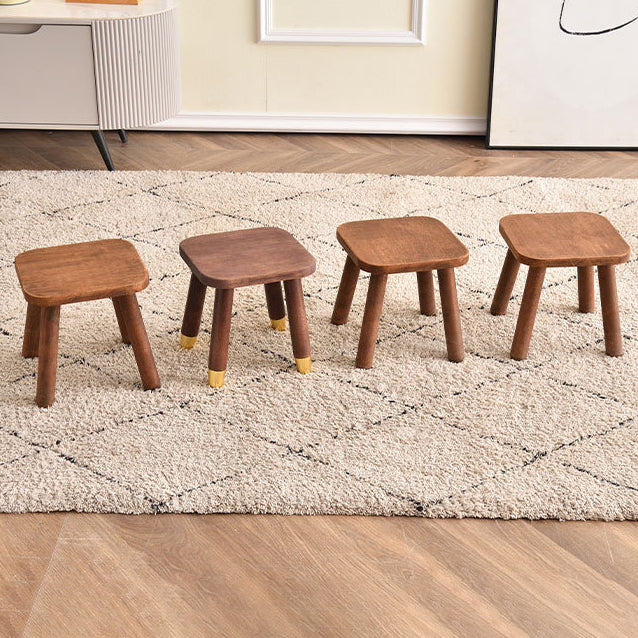 Sleek Modern Minimalist Square Rubberwood Low Stool for Living Room – Compact, Versatile Seating