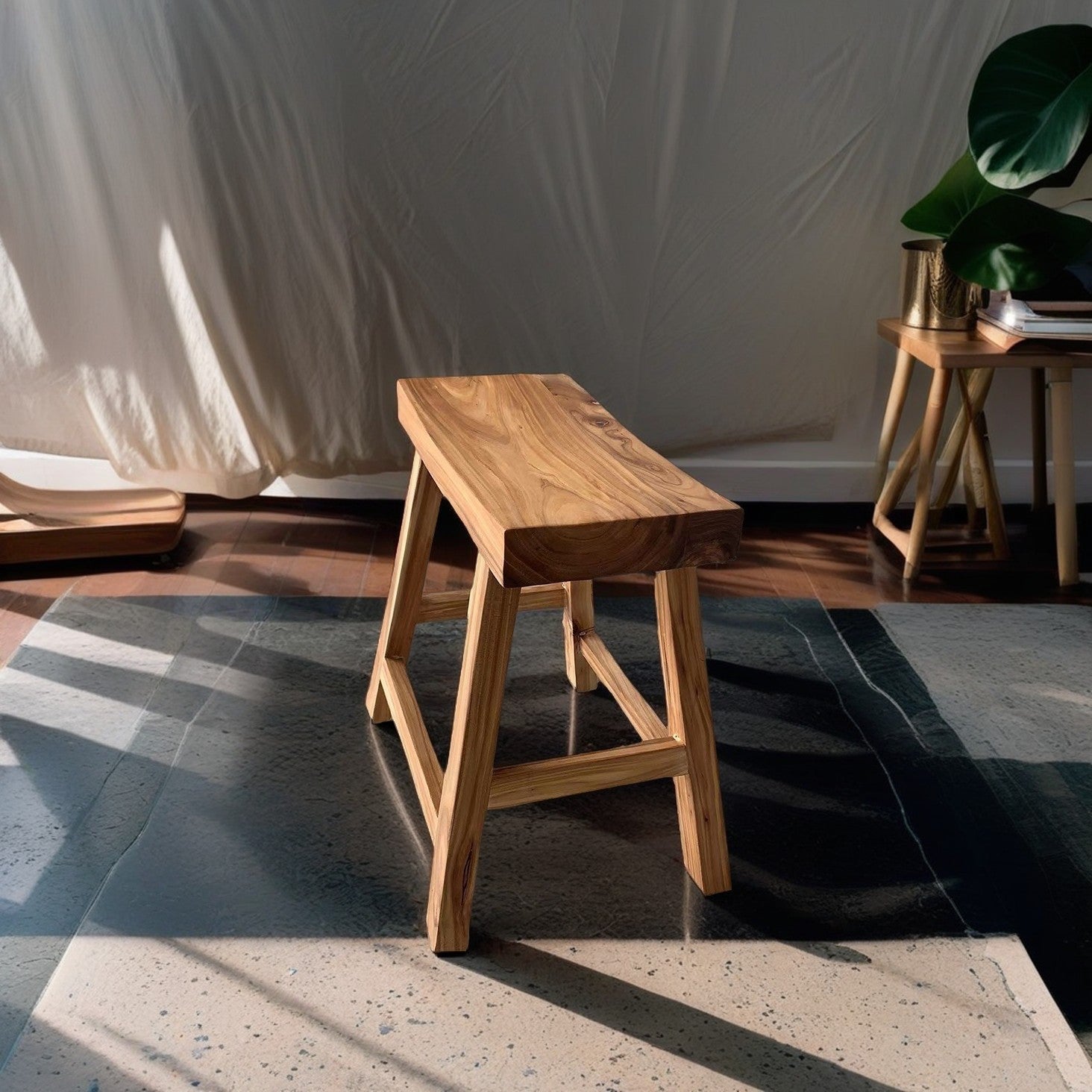 Sleek Rectangular Wood Low Stool with Modern Minimalist Design for Living Room