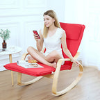 Mecedora reclinable de lino y madera de diseño moderno y sencillo con respaldo cuadrado para dormitorio