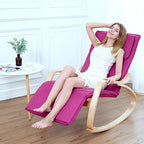 Mecedora reclinable de lino y madera de diseño moderno y sencillo con respaldo cuadrado para dormitorio