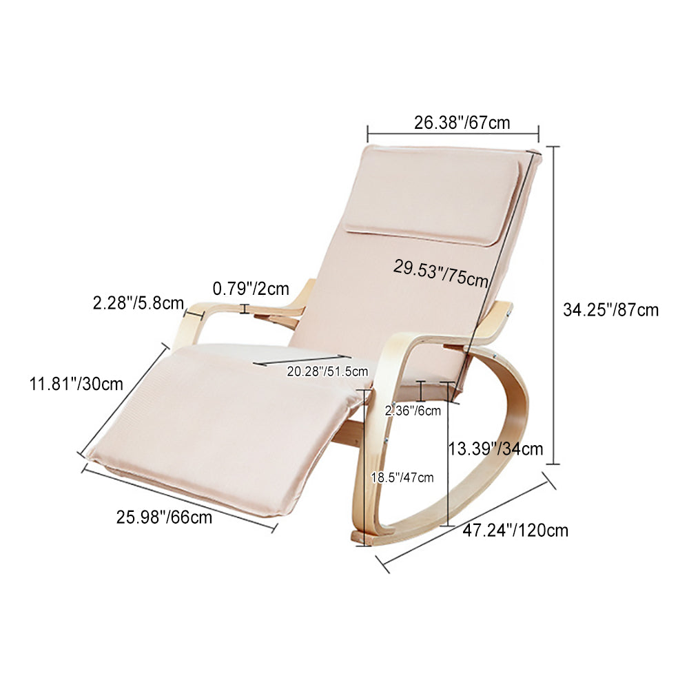 Mecedora reclinable de lino y madera de diseño moderno y sencillo con respaldo cuadrado para dormitorio