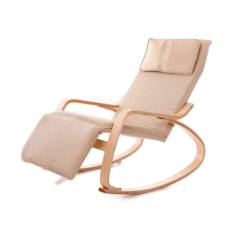 Mecedora reclinable de lino y madera de diseño moderno y sencillo con respaldo cuadrado para dormitorio