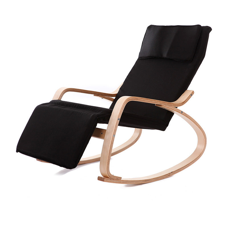 Modern Simplicity Adjustable Linen Wood Rocking Recliner with Square Backrest for Bedroom
