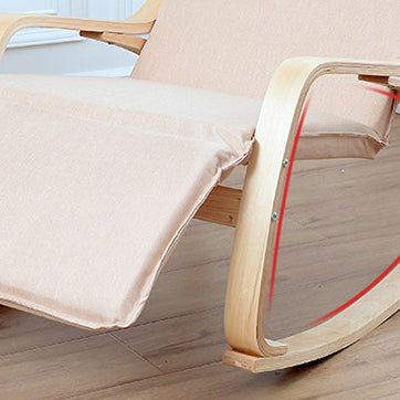 Mecedora reclinable de lino y madera de diseño moderno y sencillo con respaldo cuadrado para dormitorio
