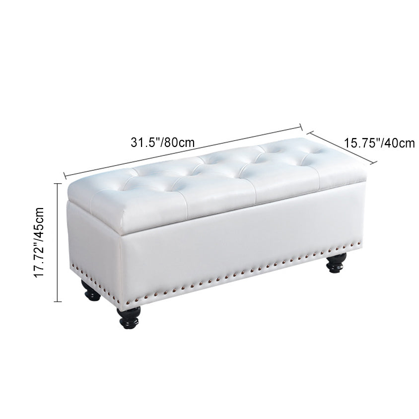 Banco de almacenamiento rectangular contemporáneo nórdico de tablero alistonado, tapizado en piel sintética con acabado de cera al aceite, para sala de estar