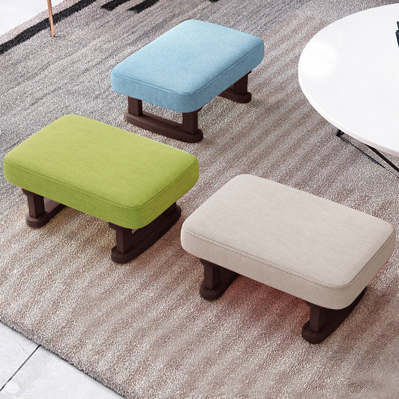 Taburete rectangular moderno minimalista de algodón y lino con base de madera de pino para sala de estar
