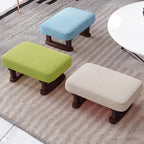 Taburete rectangular moderno minimalista de algodón y lino con base de madera de pino para sala de estar