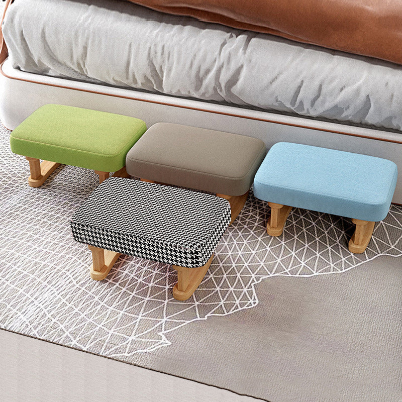Taburete rectangular moderno minimalista de algodón y lino con base de madera de pino para sala de estar