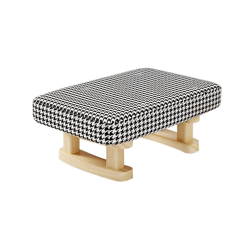 Modern Minimalist Rectangular Cotton-Linen Footstool with Pine Wood Base for Living Room