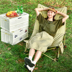 Modern Minimalist Outdoor Recliner Chair with Fabric Upholstery and Carbon Steel Rectangular Frame