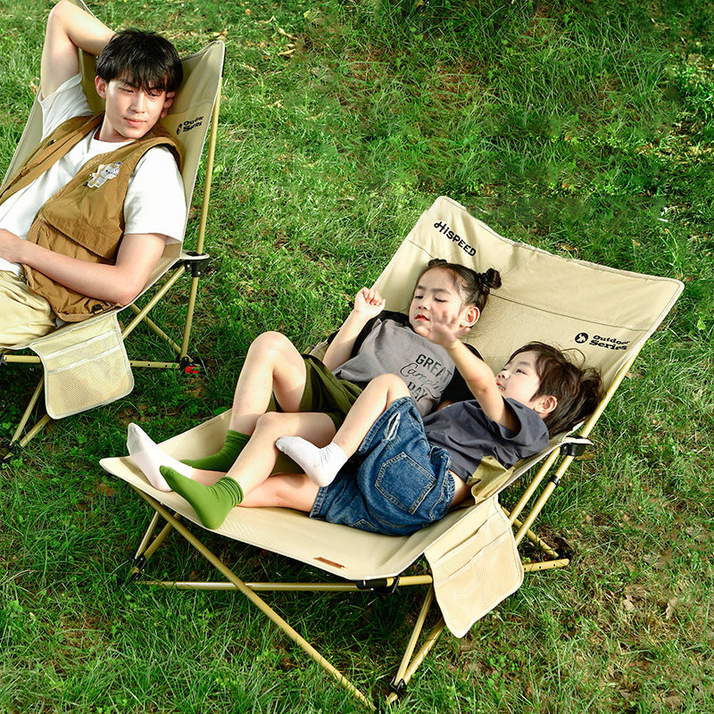 Modern Minimalist Outdoor Recliner Chair with Fabric Upholstery and Carbon Steel Rectangular Frame