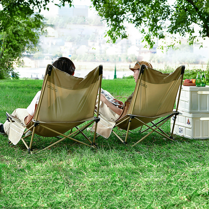 Modern Minimalist Outdoor Recliner Chair with Fabric Upholstery and Carbon Steel Rectangular Frame
