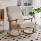 Contemporary Scandinavian Cotton-Linen Recliner with Rubberwood Frame – Rectangular/Square/Curved Backrest, Armrests and Footrest for Living Room