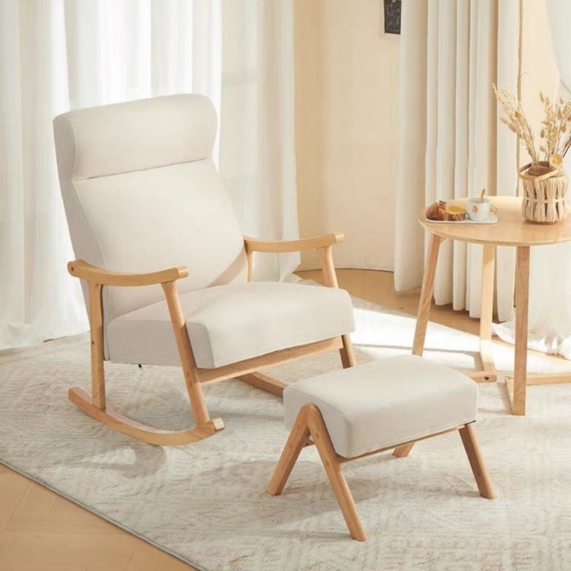Contemporary Scandinavian Cotton-Linen Recliner with Rubberwood Frame – Rectangular/Square/Curved Backrest, Armrests and Footrest for Living Room