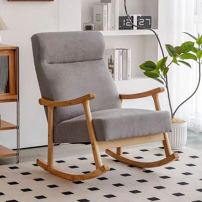 Contemporary Scandinavian Cotton-Linen Recliner with Rubberwood Frame – Rectangular/Square/Curved Backrest, Armrests and Footrest for Living Room