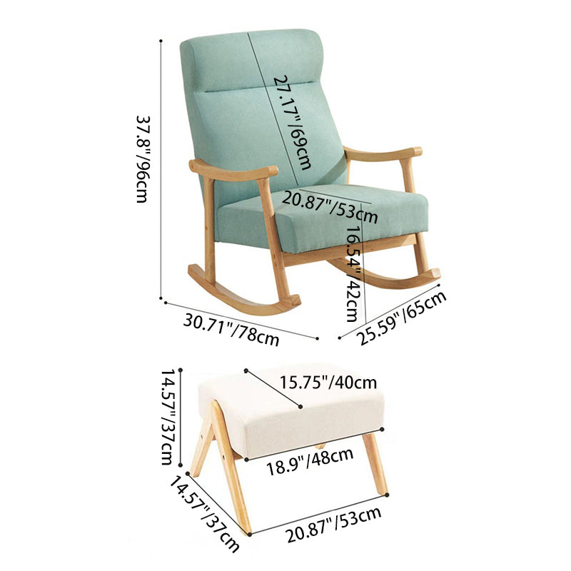 Contemporary Scandinavian Cotton-Linen Recliner with Rubberwood Frame – Rectangular/Square/Curved Backrest, Armrests and Footrest for Living Room