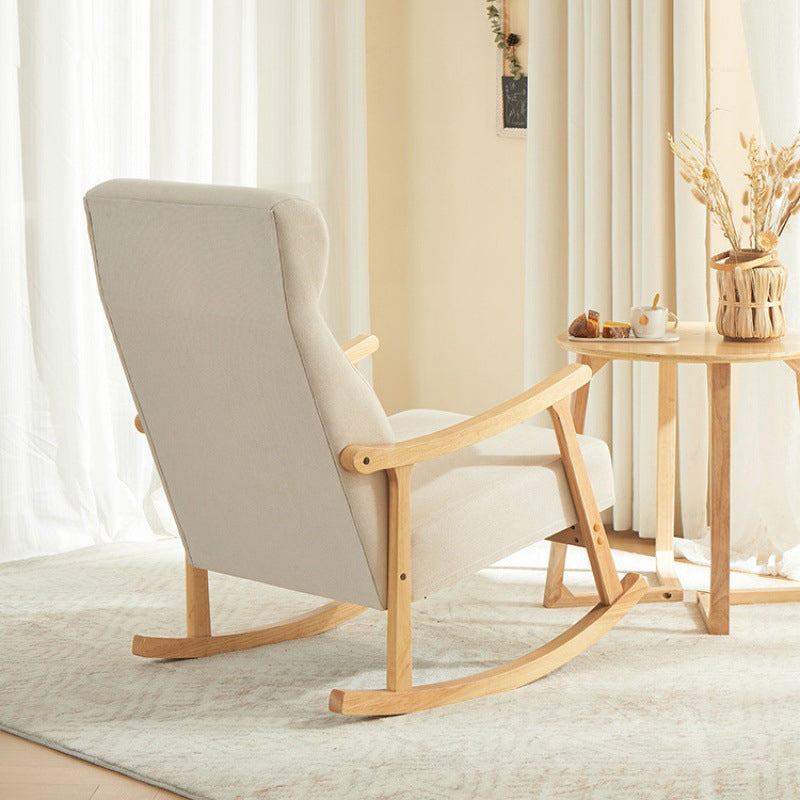 Contemporary Scandinavian Cotton-Linen Recliner with Rubberwood Frame – Rectangular/Square/Curved Backrest, Armrests and Footrest for Living Room