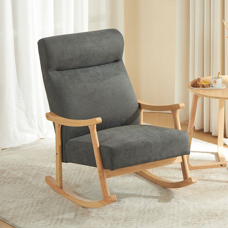 Contemporary Scandinavian Cotton-Linen Recliner with Rubberwood Frame – Rectangular/Square/Curved Backrest, Armrests and Footrest for Living Room