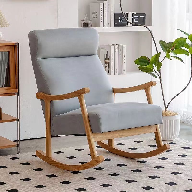 Contemporary Scandinavian Cotton-Linen Recliner with Rubberwood Frame – Rectangular/Square/Curved Backrest, Armrests and Footrest for Living Room