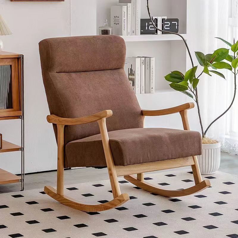 Contemporary Scandinavian Cotton-Linen Recliner with Rubberwood Frame – Rectangular/Square/Curved Backrest, Armrests and Footrest for Living Room