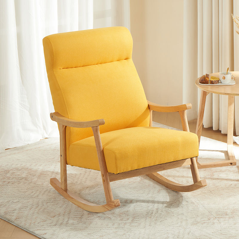 Contemporary Scandinavian Cotton-Linen Recliner with Rubberwood Frame – Rectangular/Square/Curved Backrest, Armrests and Footrest for Living Room