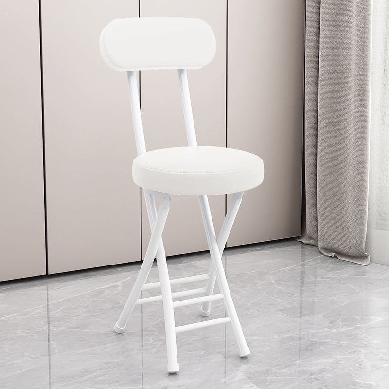 Modern Simplicity Round Faux Leather Iron Frame Foldable Chair Backrest Footrest For Living Room