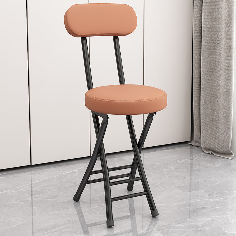 Modern Simplicity Round Faux Leather Iron Frame Foldable Chair Backrest Footrest For Living Room