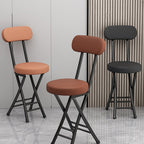 Modern Simplicity Round Faux Leather Iron Frame Foldable Chair Backrest Footrest For Living Room