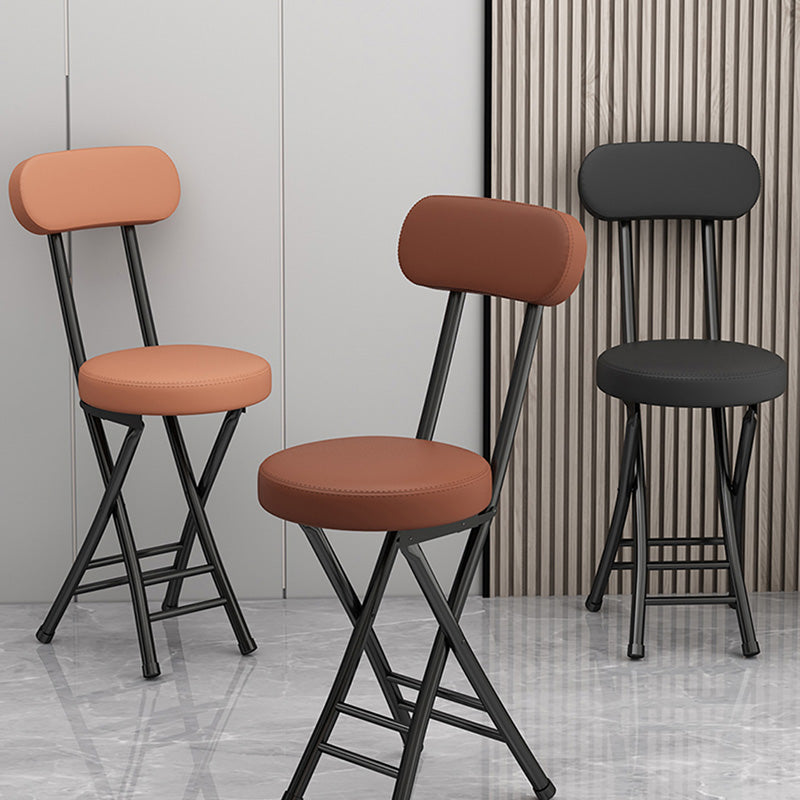 Modern Simplicity Round Faux Leather Iron Frame Foldable Chair Backrest Footrest For Living Room