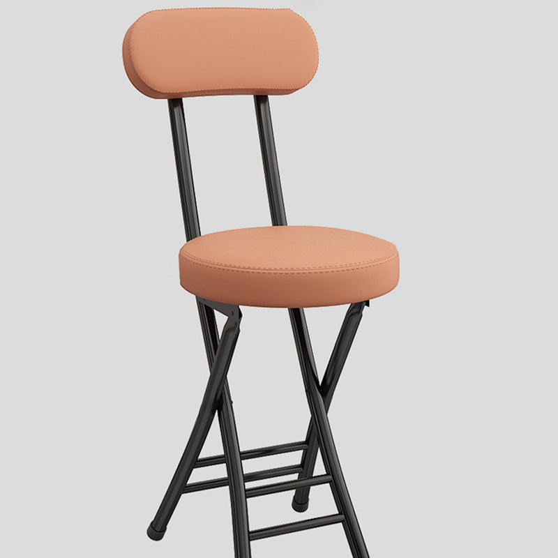 Modern Simplicity Round Faux Leather Iron Frame Foldable Chair Backrest Footrest For Living Room