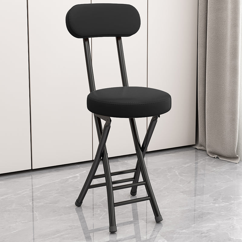Modern Simplicity Round Faux Leather Iron Frame Foldable Chair Backrest Footrest For Living Room
