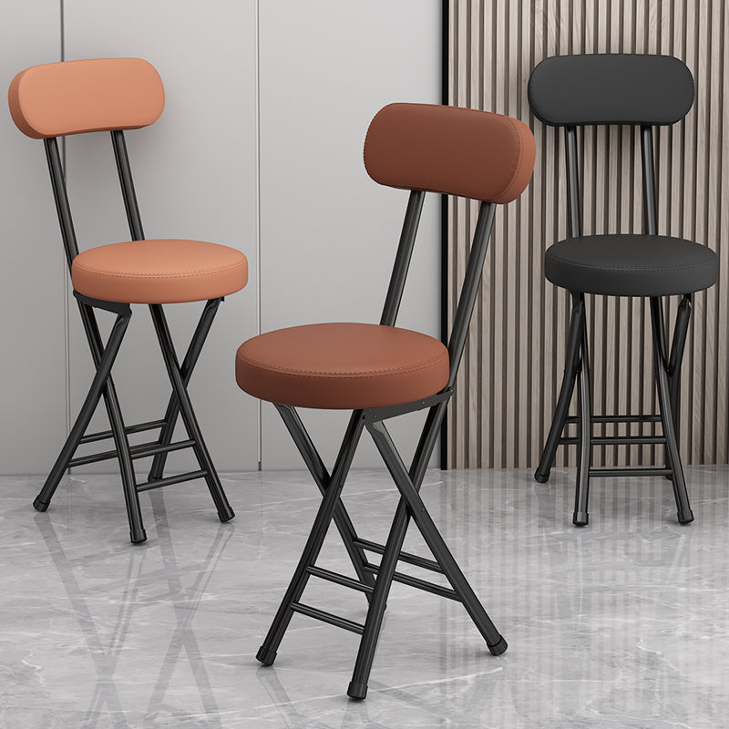 Modern Simplicity Round Faux Leather Iron Frame Foldable Chair Backrest Footrest For Living Room