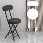Modern Simplicity Round Faux Leather Iron Frame Foldable Chair Backrest Footrest For Living Room