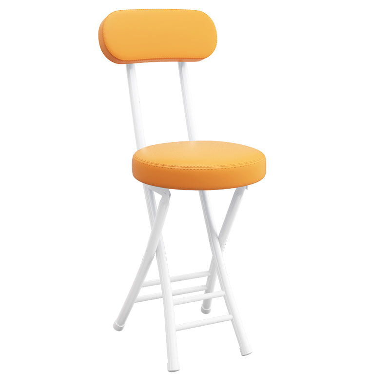 Modern Simplicity Round Faux Leather Iron Frame Foldable Chair Backrest Footrest For Living Room