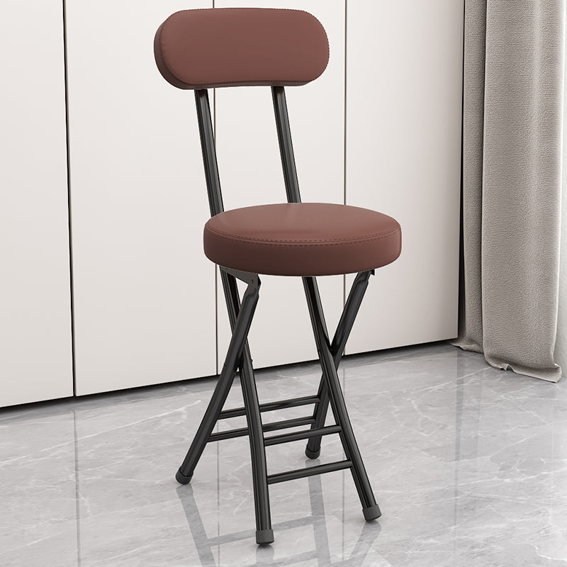 Modern Simplicity Round Faux Leather Iron Frame Foldable Chair Backrest Footrest For Living Room
