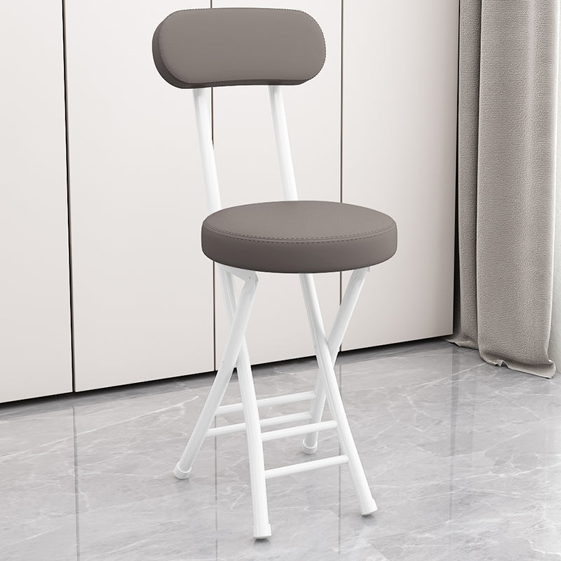 Modern Simplicity Round Faux Leather Iron Frame Foldable Chair Backrest Footrest For Living Room