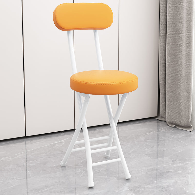 Modern Simplicity Round Faux Leather Iron Frame Foldable Chair Backrest Footrest For Living Room