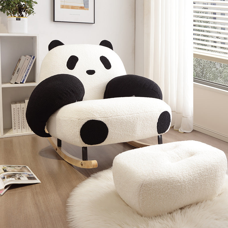 Stylish Contemporary Panda Sherpa Fabric Recliner with Carbon Steel Frame and Rubberwood Backrest for Living Room