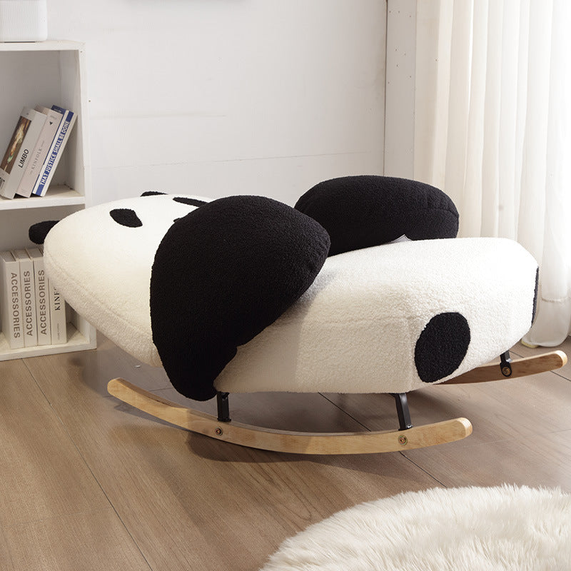 Stylish Contemporary Panda Sherpa Fabric Recliner with Carbon Steel Frame and Rubberwood Backrest for Living Room